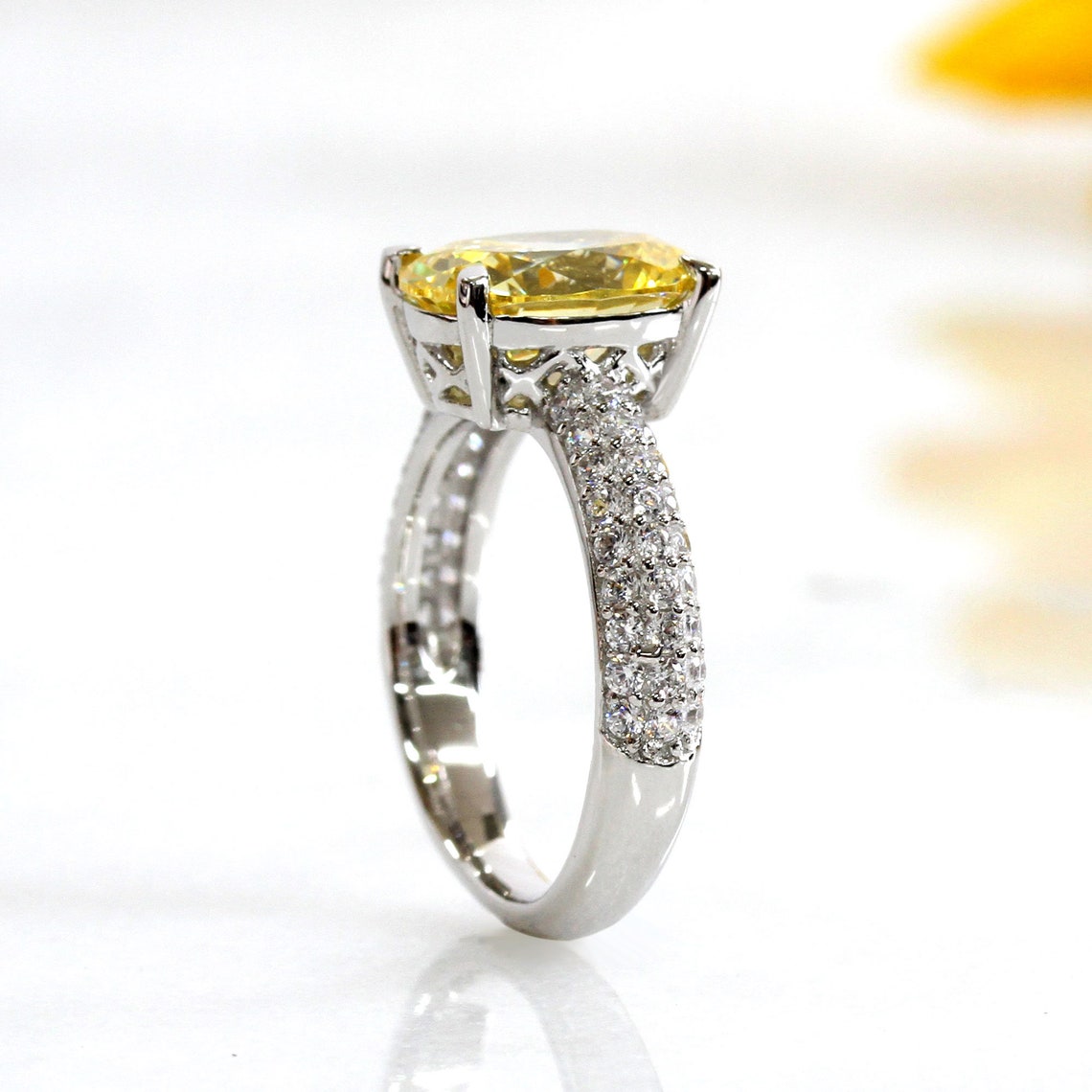 Simulated Yellow Diamond Ring Platinum Plated Sterling Silver Etsy
