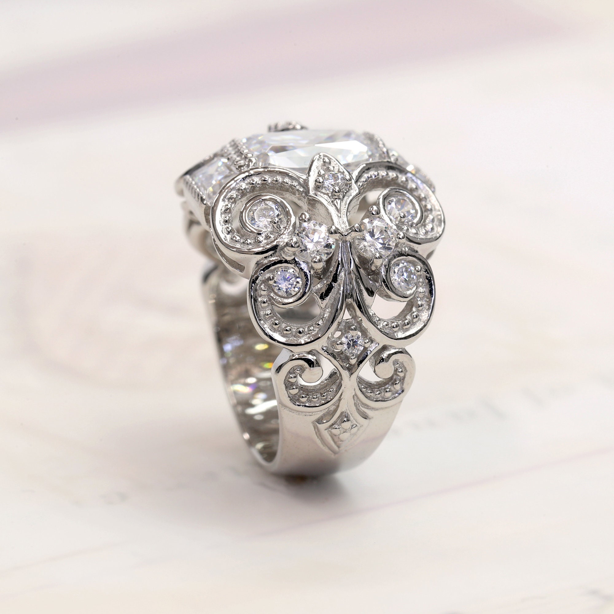 Sterling Silver Wedding Ring Women Center 2 Carat Special Cut | Etsy