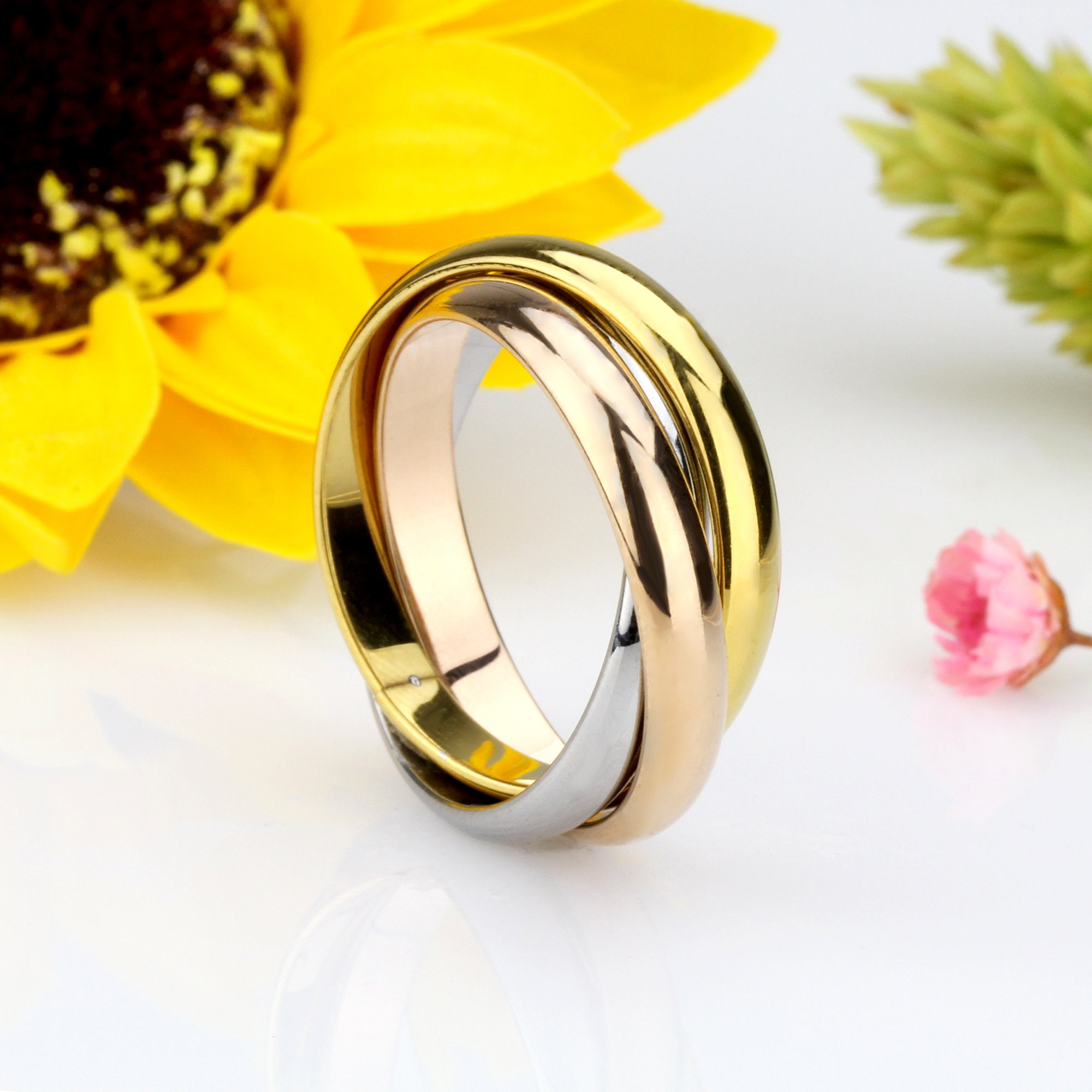 Interlocking Set of 3 Rings Stainless Steel Wedding Band Tri Etsy