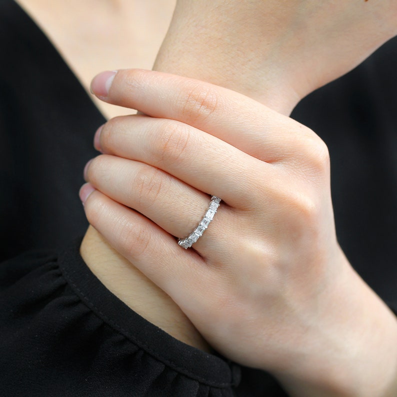 Emerald Cut 2 Carat Eternity Ring Sterling Silver Wedding Etsy