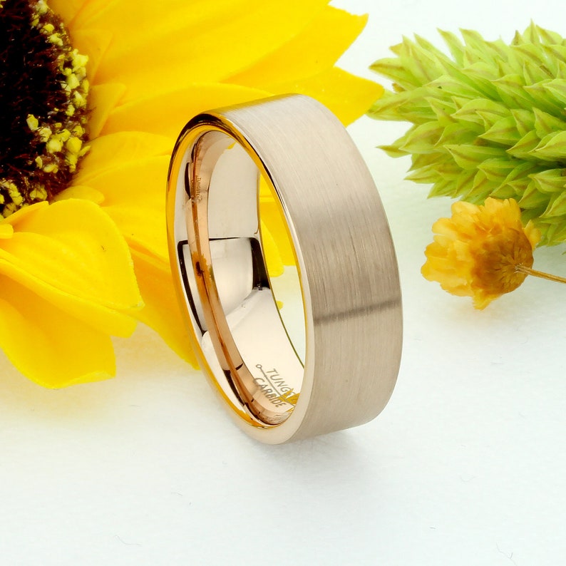 Personalized Ring Tungsten Wedding Band Set 4MM 6MM 8MM Rose Gold Tone Ring Flat Brushed Tungsten Ring For Couples JDTR785-786-787-OPT