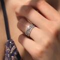 Lacy Diamond Anniversary Ring, Platinum Plated Sterling Silver Wedding Band Women, 7mm Wide 1 CTW CZ Stone, Filigree Vintage Eternity Ring