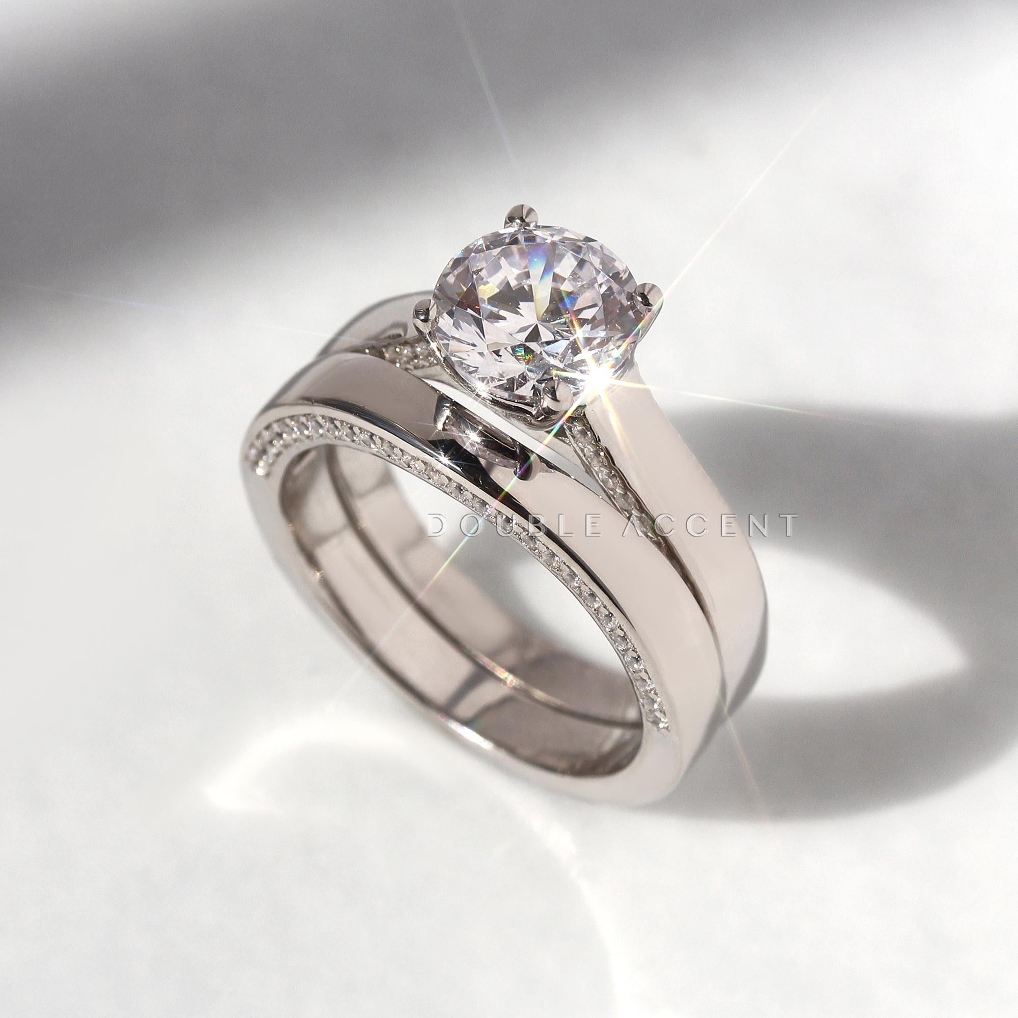 2 Carat Engagement Ring Set: Platinum Plated Sterling Silver, Solitaire ...