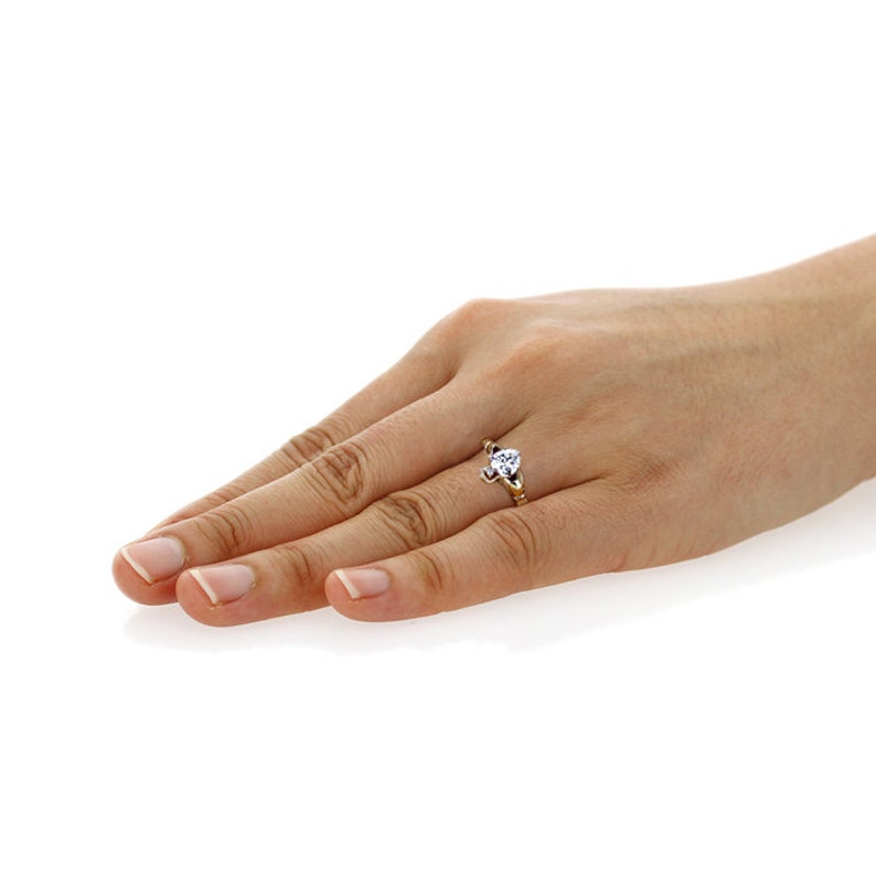 A103531-WHITE Customizable Women 14K Yellow Gold CZ Heart Celtic Claddagh Ring Band
