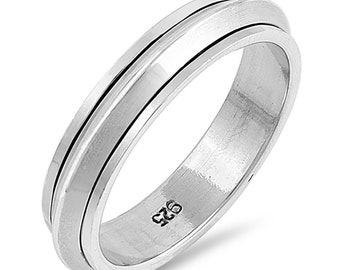 925 Sterling Silver Wedding Band Oxidized Finish Spinner Ring(SNRP142807)