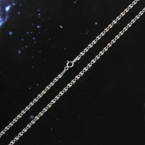 Solid 14K White Gold Chain Necklace 2.1mm 2.5mm Star Diamond 