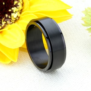 Custom Engraving 8mm 316L Stainless Steel Ring Black Color Spinner Ring Band Gift box Ship from USA(BRSR-423)