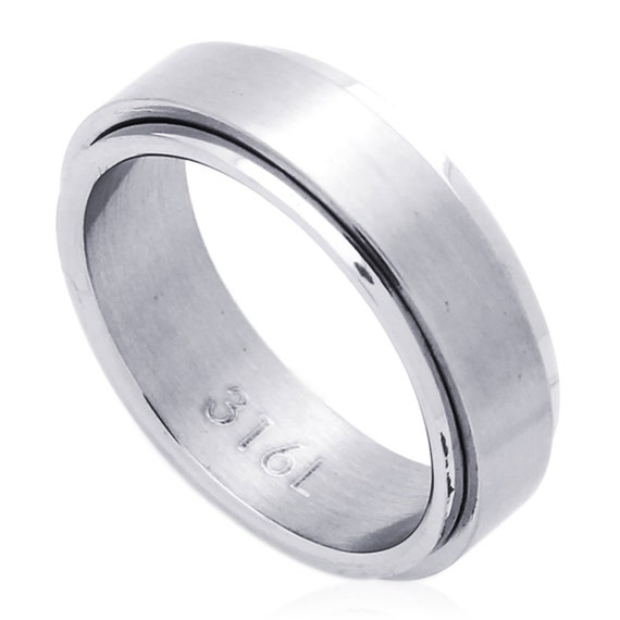 ring 9mm Stainless Steel Spinner Wedding Band Ring Matte Finish Fashion ...