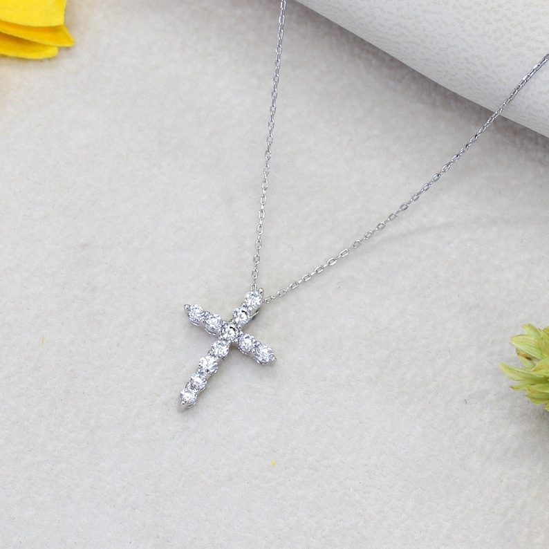 Men Women Cross Necklace, Moissanite Stone OR CZ Cross Pendant Necklace, Simulated Diamond Cross Choker, Adjustable Chain 16'+2' extender 