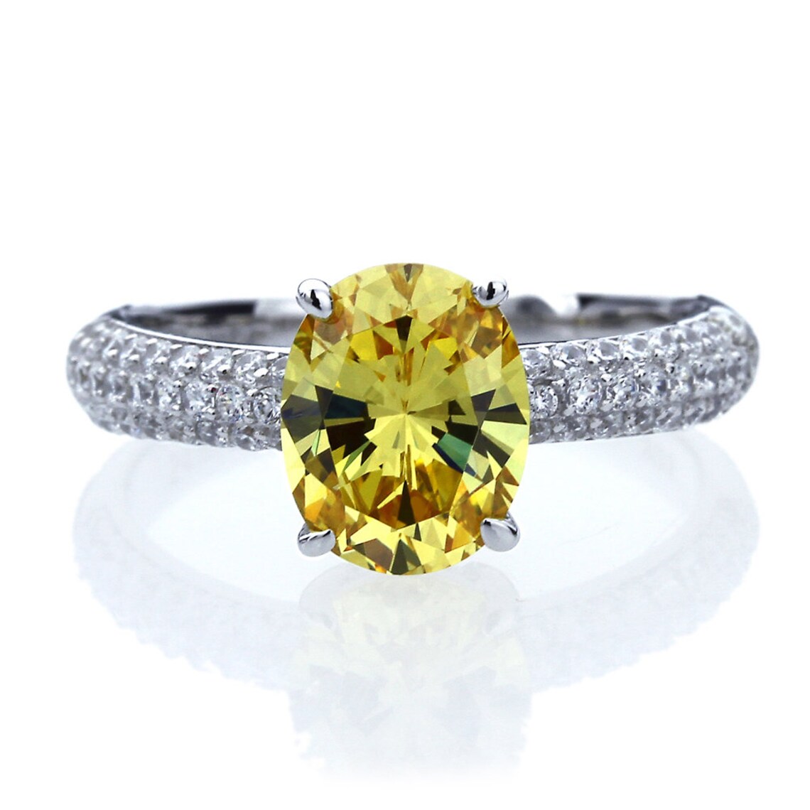 Simulated Yellow Diamond Ring Platinum Plated Sterling Silver Etsy