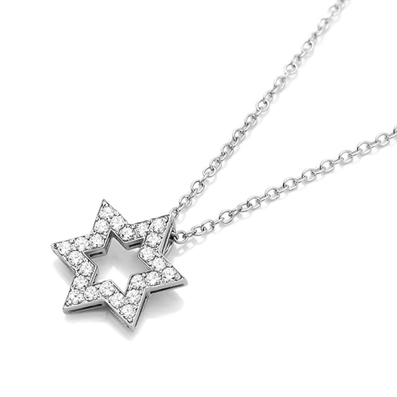 LUXP1791501 16+2 Rhodium Plated 925 Sterling Silver Neclace CZ Stone Star Pendant Necklace Statement Necklace