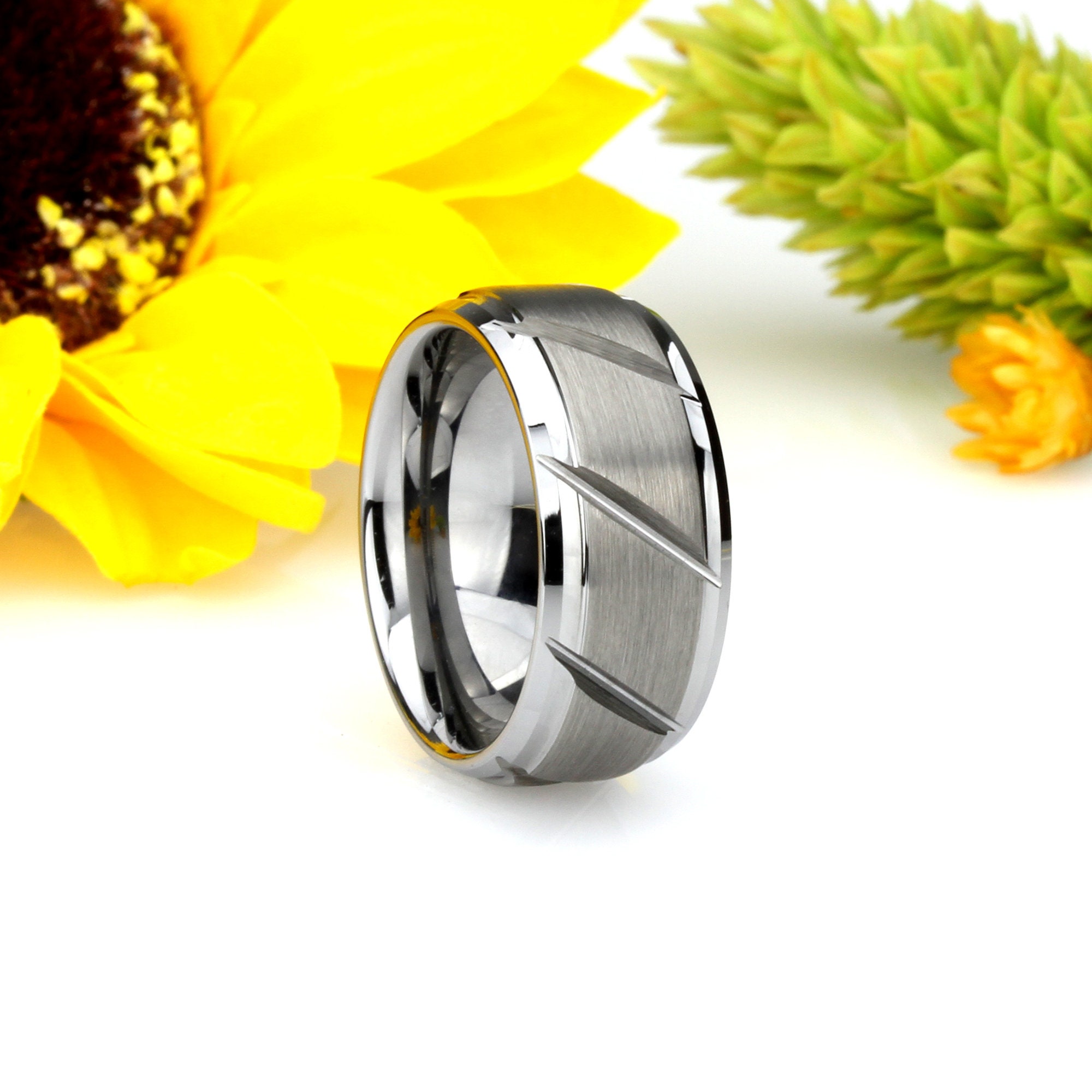8MM Comfort Fit Tungsten Carbide Wedding Band Double Grooved Brushed Center Domed Ring 5 to 15 8MM Comfort Fit Tungsten Carbide Wedding Band Double Grooved Brushed Center Domed Ring 5 to 15