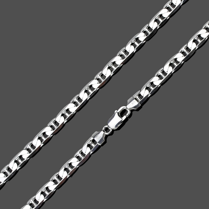 Thick Chain Bracelet 3mm ~ 13.5mm 7-30 inch Mariner Chain Made In Italy Sterling Silver Necklace for Men Flat MARINER Chain Necklace