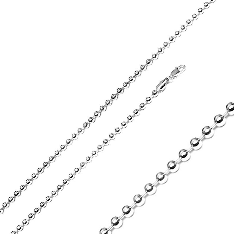 Men Women 3mm Sterling Silver Italian Necklace Rhodium Plated Bead Chain PZCH114SV-RH