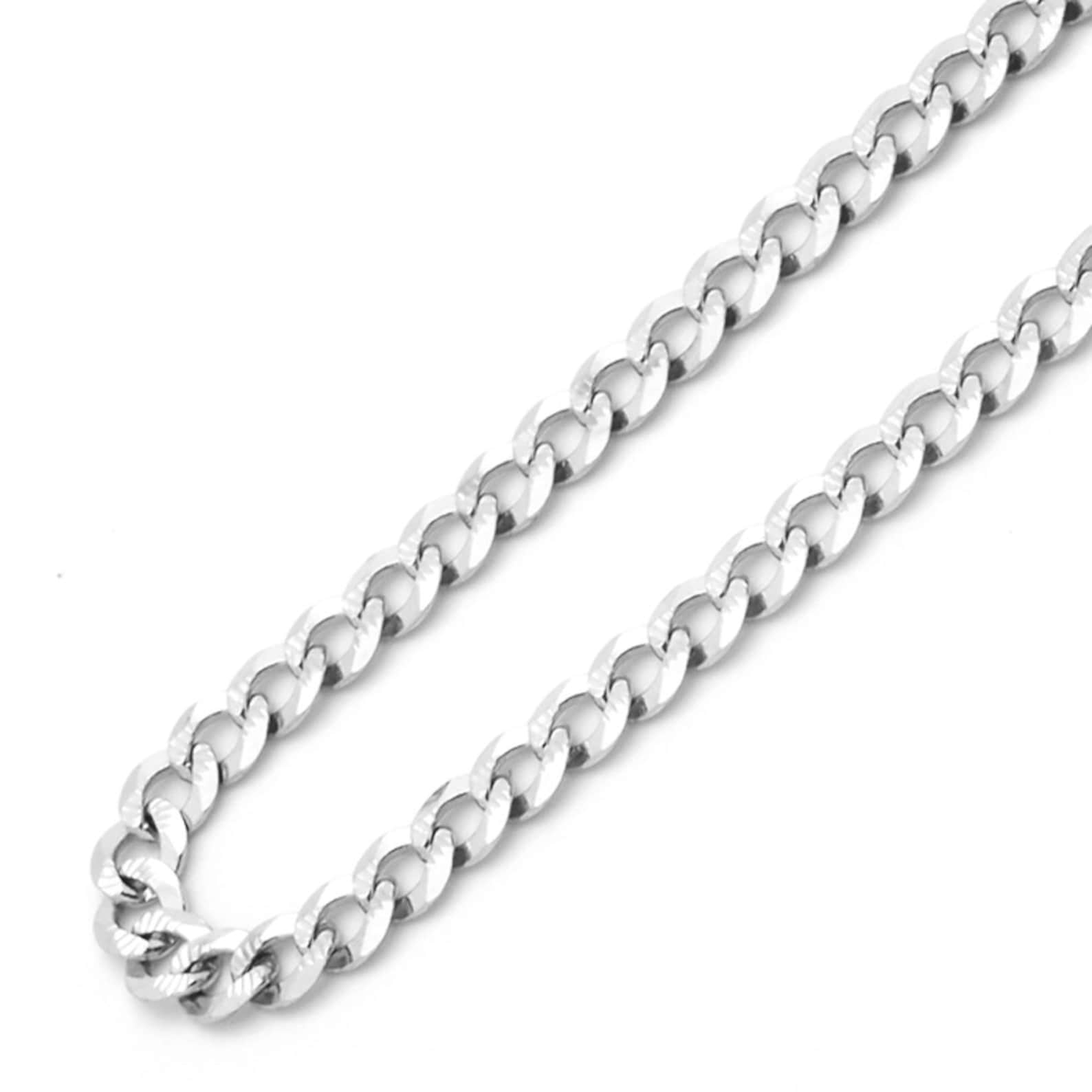 4mm Solid 14K White Gold Chain Necklace White Pave Curb Chain Etsy
