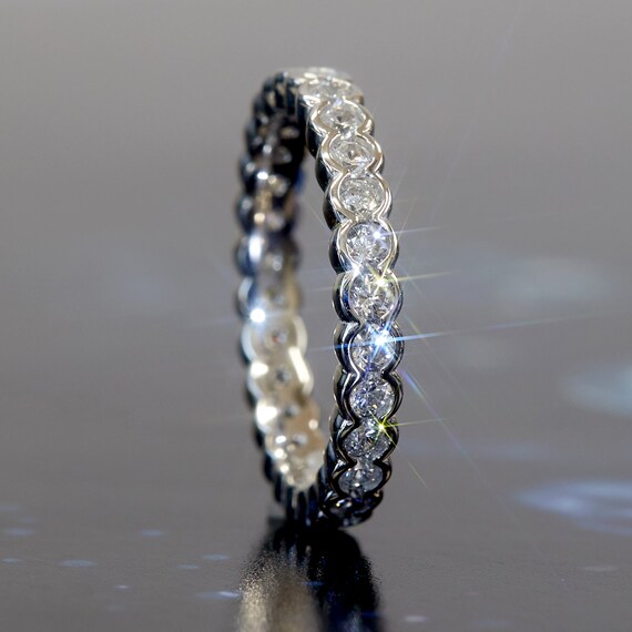 Stacking Band Ring Flat Top Cubic Zirconia Rhodium-plated Sterling Silver Stacking Band Ring Flat Top Cubic Zirconia Rhodium-plated Sterling Silver