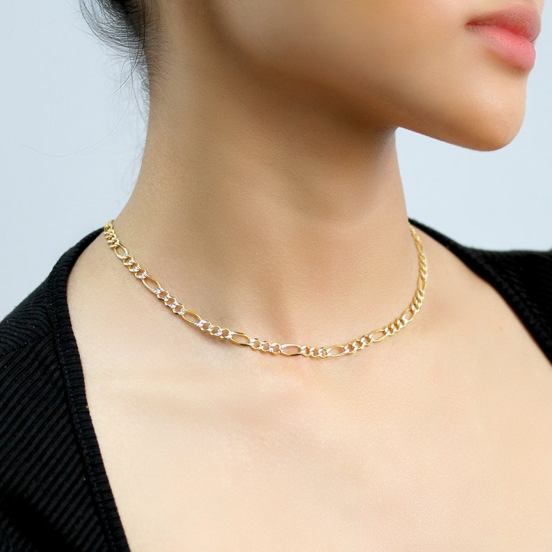 14k Two-tone Gold 2.2-mm White Pave Light Figaro Chain Necklace 14k Two-tone Gold 2.2-mm White Pave Light Figaro Chain Necklace