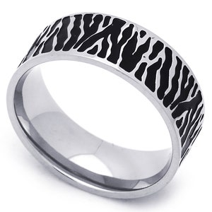 Custom Engraving Men Women Fashion 9MM Stainless Steel Ring Zebra Stripes Wedding Band Ring For Men(DCTRSS124)