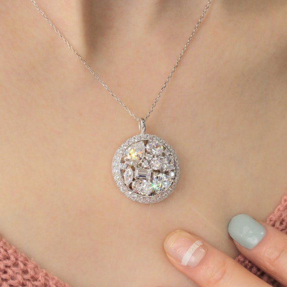 14K White Gold Multi-Shape Diamond Bar Necklace – Lustre