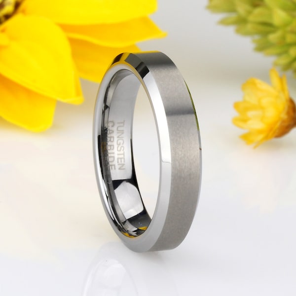 Men Women Tungsten Wedding Band  5MM   Brushed Classic Flat Tungsten Ring, Custom Engraved Personalized Ring (CT395RTN-)