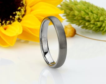 Tungsten Wedding Band 4MM Rough Polish Matte Satin Brushed Classic Domed Tungsten Ring, Custom Engraved Personalized Ring(JDTR061)
