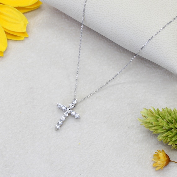 Cross Charm Necklace Cubic Zirconia 18 Length 925 Sterling Silver Rhodium-Plated Faith With CZ Cross Charm Necklace Cubic Zirconia 18 Length 925 Sterling Silver Rhodium-Plated Faith With CZ