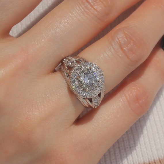 Genuine Diamond Ring Rhodium on Sterling Silver Ribbon Design Split Band Genuine Diamond Ring Rhodium on Sterling Silver Ribbon Design Split Band