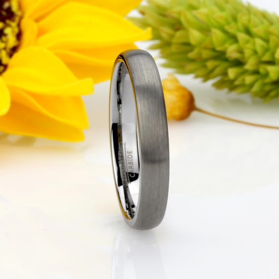 MJ Metals Jewelry Unisex 4mm Gold Plated Brushed Tungsten Carbide Half Dome Wedding Ring Size 10 5