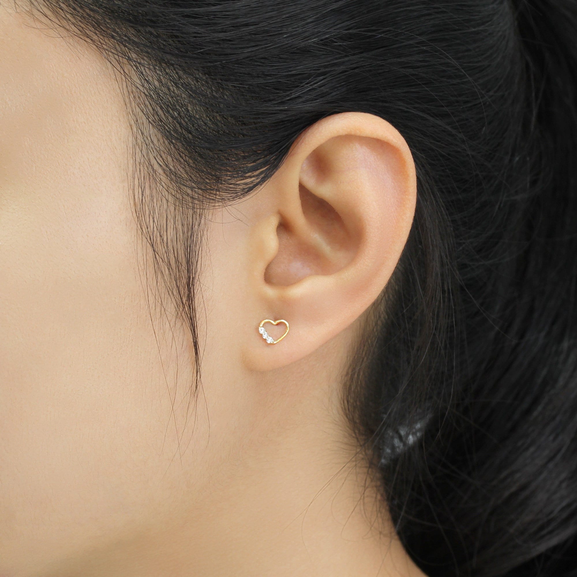 Small Heart Earrings Solid 14K Gold Stud Earrings Women Dainty