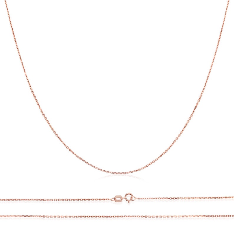 DLNKFD10RG Men Women 14K Rose Gold Chain 1mm Cable Chain Necklace