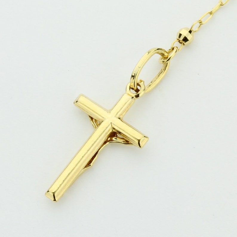 2.5mm Bead Solid 14K Gold Chain Necklace Cross Rosary Necklace - Etsy