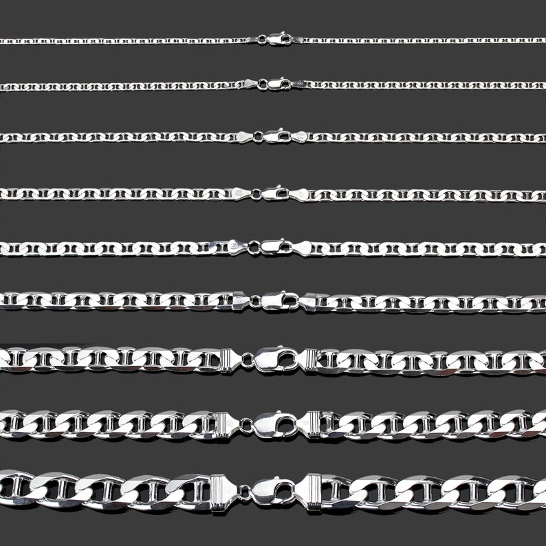 Thick Chain Bracelet 3mm ~ 13.5mm 7-30 inch Mariner Chain Made In Italy Sterling Silver Necklace for Men Flat MARINER Chain Necklace