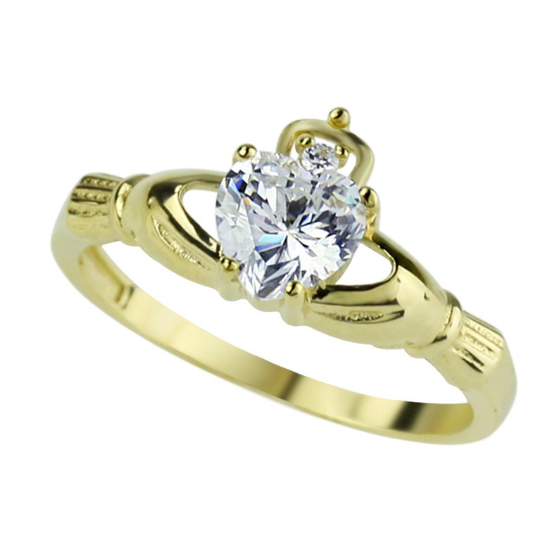 A103531-WHITE Customizable Women 14K Yellow Gold CZ Heart Celtic Claddagh Ring Band