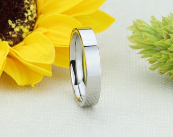 Custom Engraving Men Women Fashion 4MM Comfort Fit Stainless Steel Ring, Wedding Band Classic Flat Ring, Thumb Ring