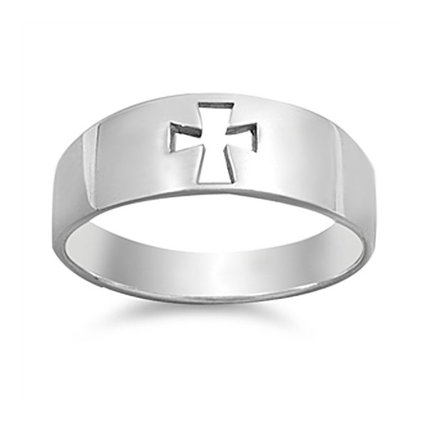 Men Women Sterling Silver Plain Cross Ring 7mm / Free Gift Box(SNRP141053)