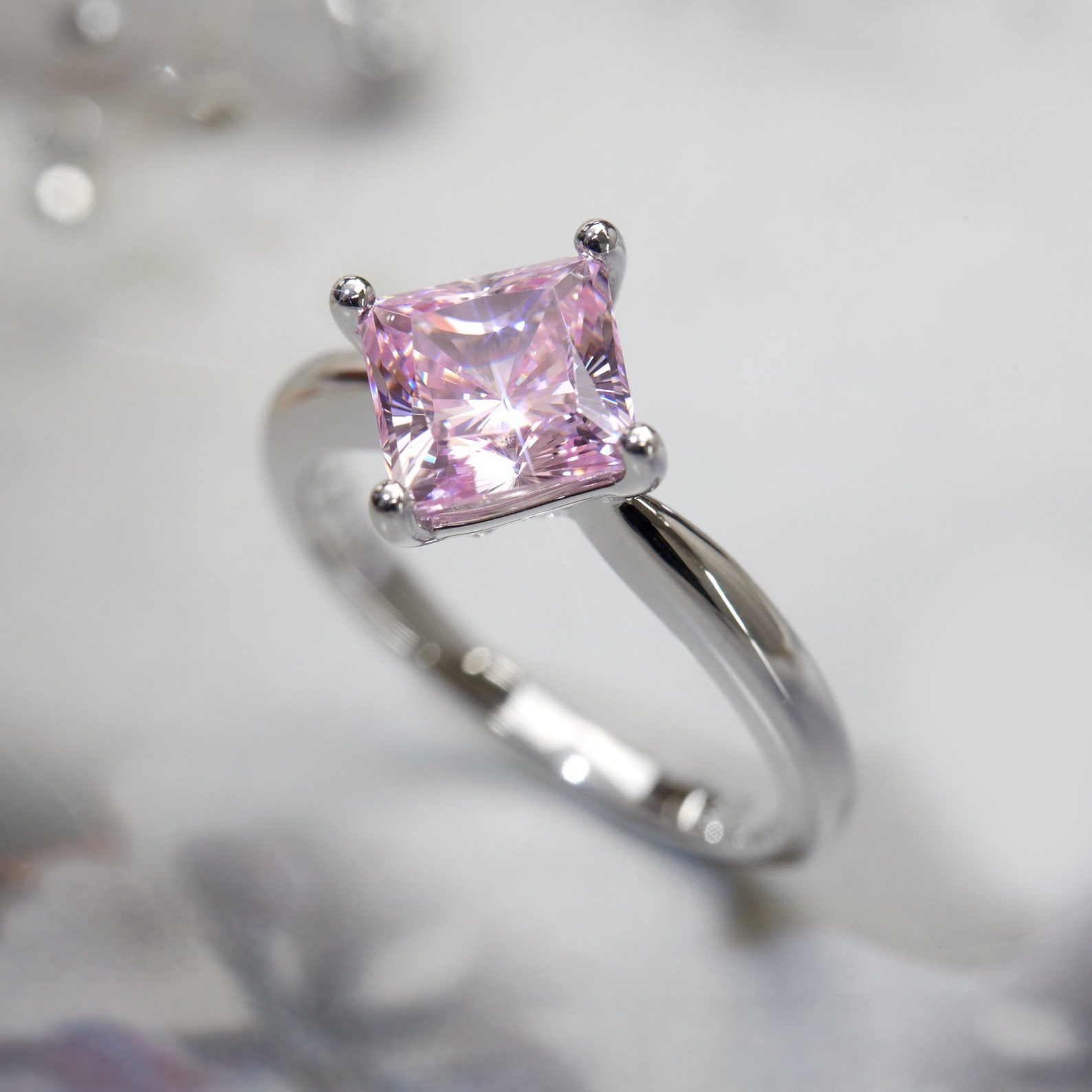2 CT Pink Ring Platinum Plated Sterling Silver Engagement - Etsy