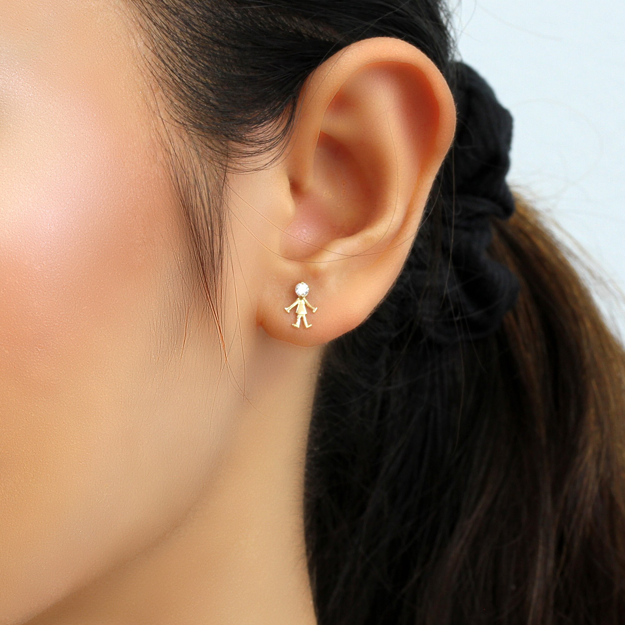 Solid 14K Gold Earrings Boy & Girl Screwback Stud | Etsy