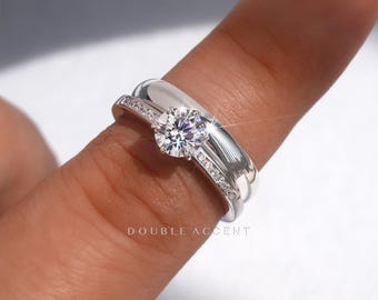 Anillo solitario de 1 quilate, plata de ley, banda grabada a medida, ideal para aniversarios o como anillo de compromiso para viajes.