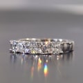 2 CTW Asscher Cut Five Stone Ring, Platinum Plated Sterling Silver Wedding Band, Square Asscher Ring, Stacking Ring, Moissanite Diamond Ring