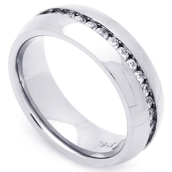 Stainless Steel Channel-Set Eternity Comfort Fit Wedding Band Ring with Clear CZ Stainless Steel Channel-Set Eternity Comfort Fit Wedding Band Ring with Clear CZ