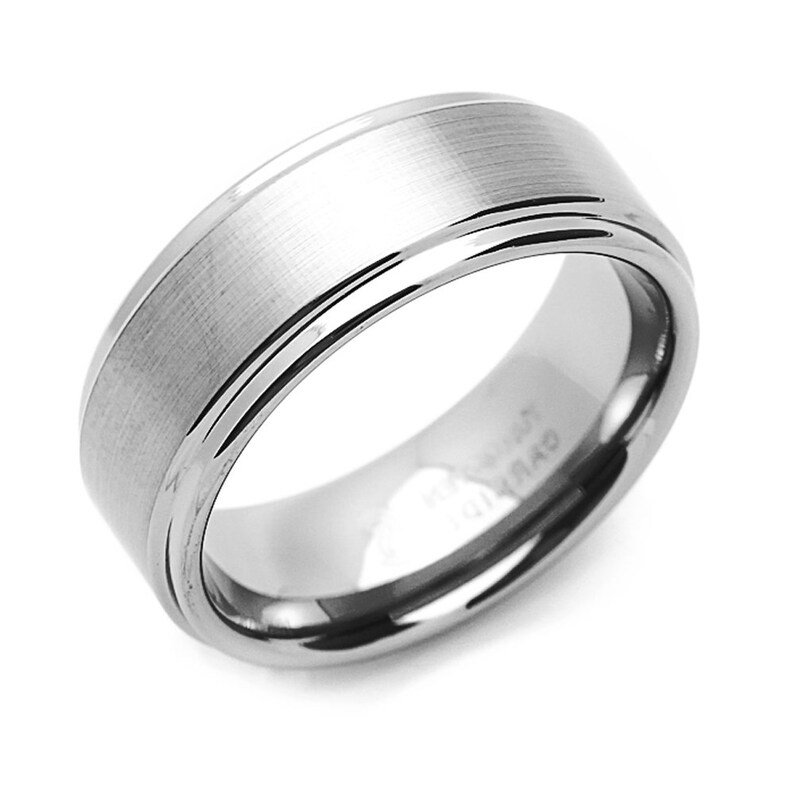 Men Women Tungsten Wedding Band 8MM Grooved Edges Brushed - Etsy