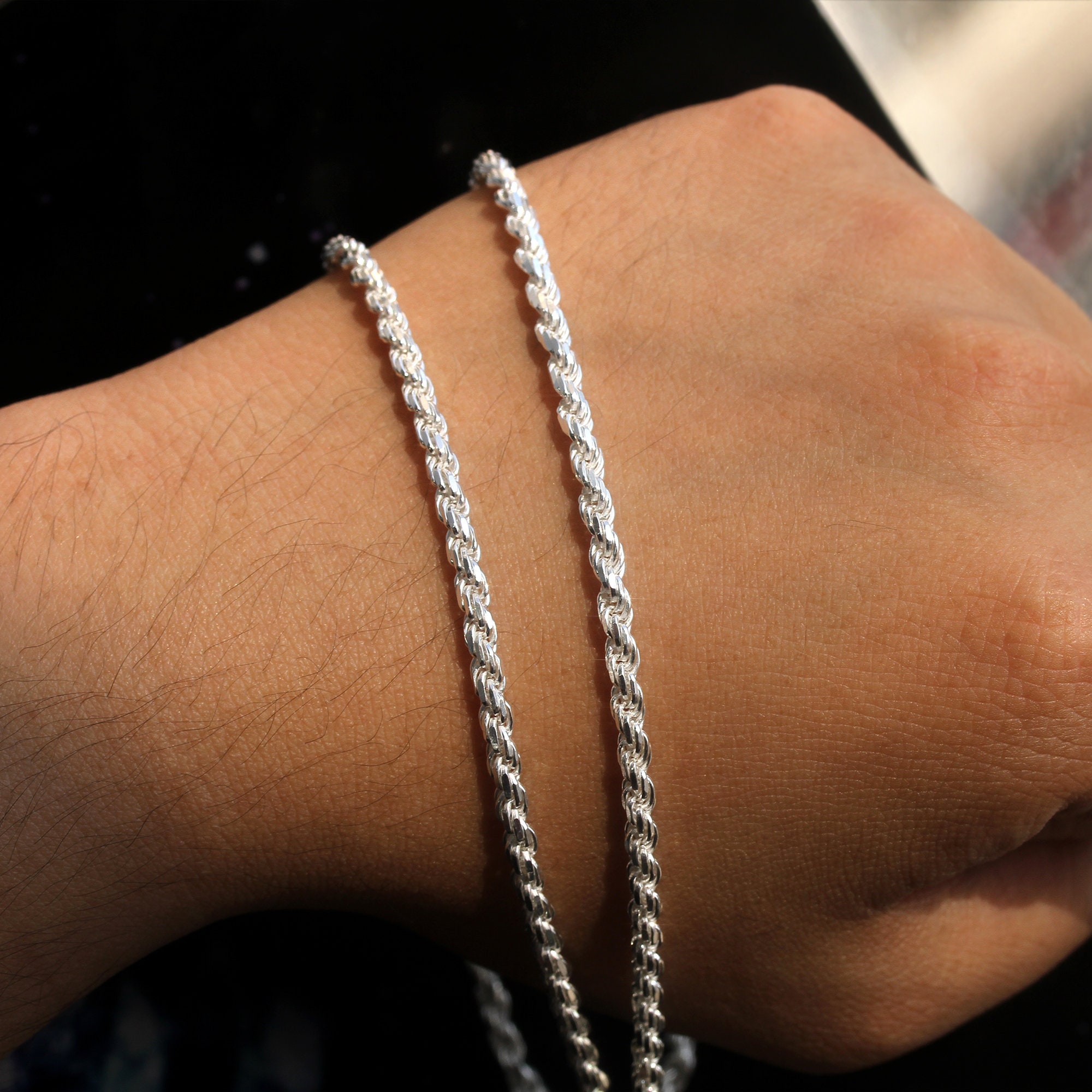 Italian 925 Sterling Silver Rope Chain - Men's Or Women's Bracelet Or Necklace (Various Lengths, Lobster Clasp)