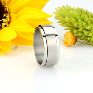 Custom Engraved Personalized Ring, 8MM 316L Stainless Steel Ring, Matte Finished Center Spinner Ring Band, Thumb Ring Spinner for Men Women