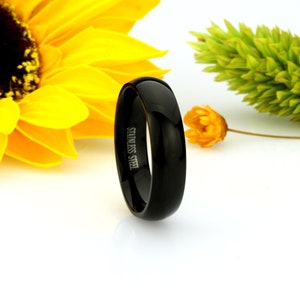 Custom Engraving Men Women 5MM Stainless Steel Ring Black Domed Classic Comfort Fit Wedding Band(SNTSR1029-5MM)