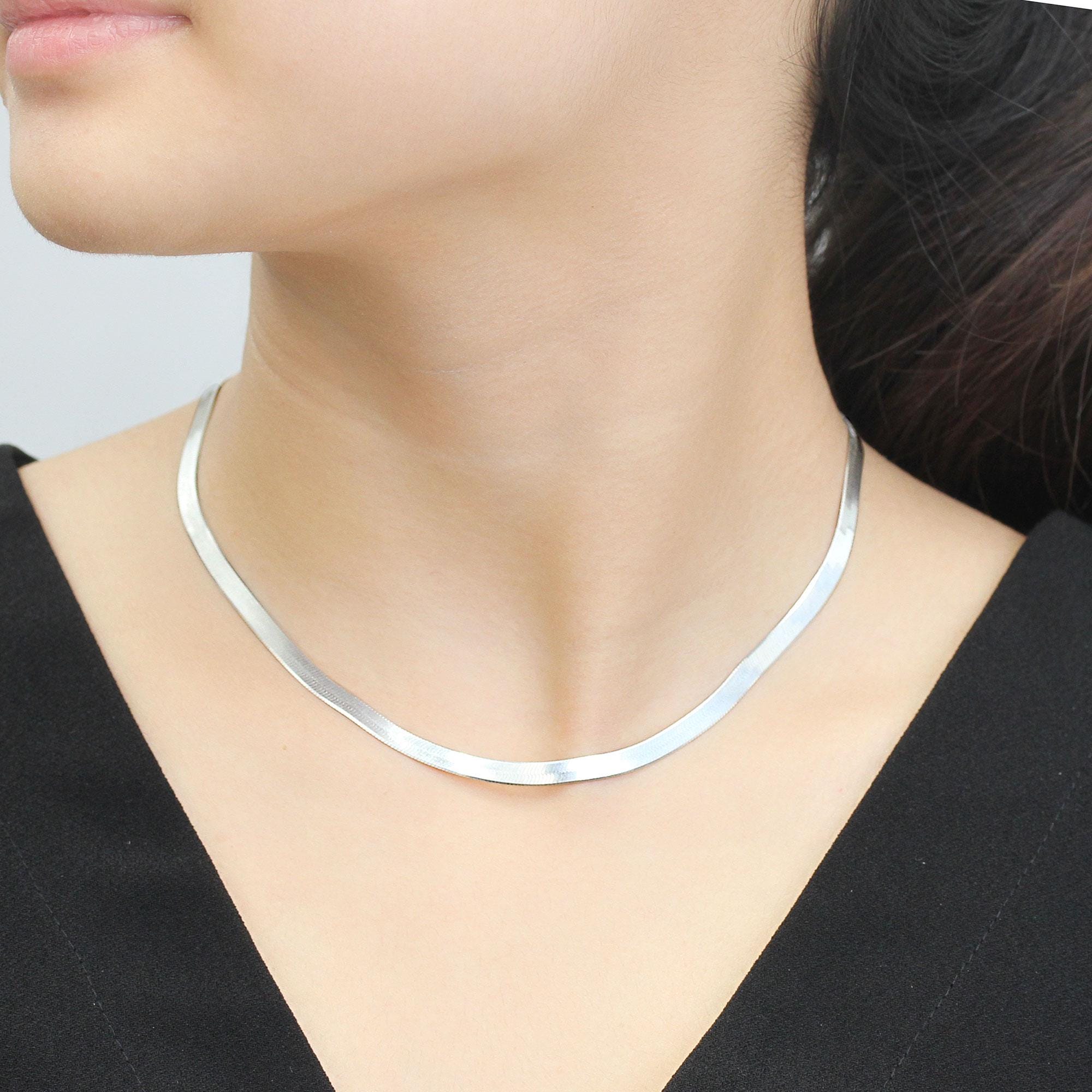 ヘリンボーンチェーンネックレス、925スターリングシルバーネックレス 