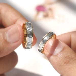 True Hammer Gold Band Two Tone, 14K Solid Gold Wedding Bands Set, Custom Engraved Ring, Comfort Fit 4.5mm 6mm, His and Hers Anniversary Gift