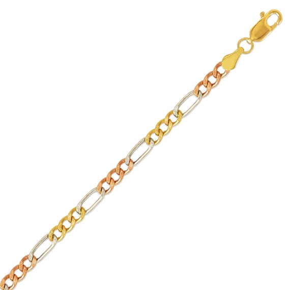 Solid 14K Tricolor Gold Chain Necklace 