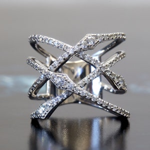 Vine Knot Intertwined Crisscross Ring, Sterling Silver Statement Ring ...