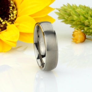 Custom Engraving Men Women 6mm Titanium Wedding Band Ring, Brushed Finish Recessed Edges Domed Titanium Ring, Comfort Fit (CT107RTT)