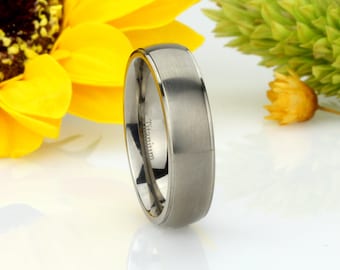 Brushed Titanium Wedding Band: 6MM Domed Comfort Fit, Personalized Custom Engraved Ring